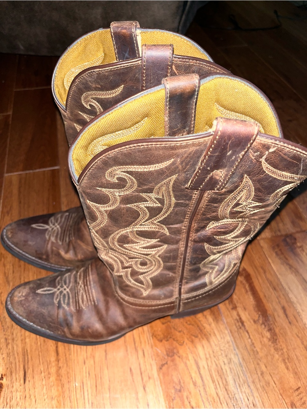 Laredo Brown Western Heeled Cowgirl Boots with tan interior